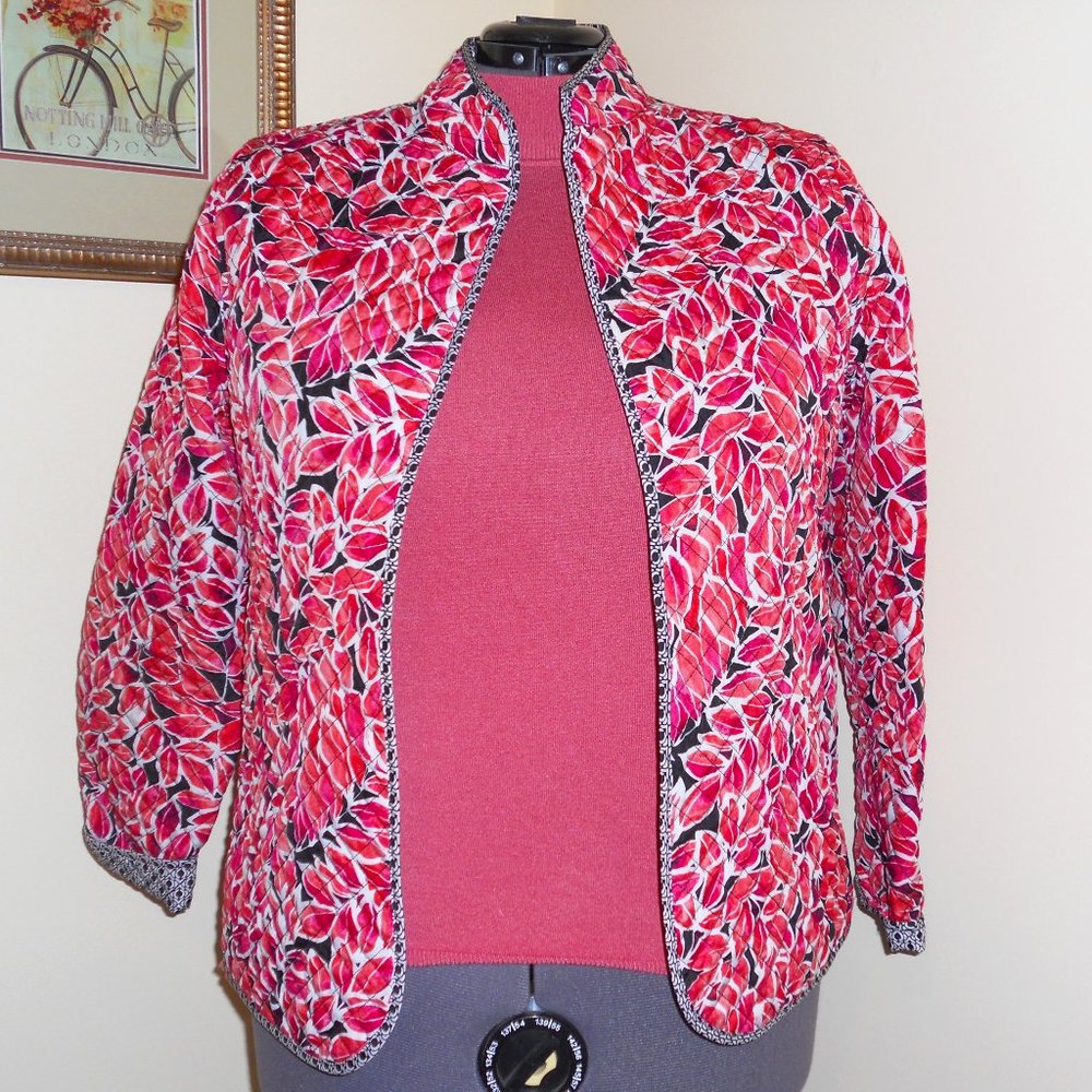Napa Valley 18 Pink Leaf Pattern Quilted Jacket  L/S Open Front